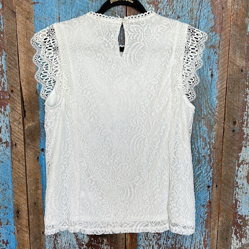Cable & Gauge Boho Blouse Preppy Festival White Lace Overlay Size XL - Picture 6 of 6